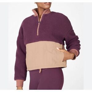 FABLETICS Womens Burgundy Mallory Fleece Pullover EUC Cinch-Hem 1/2-Zip Small S